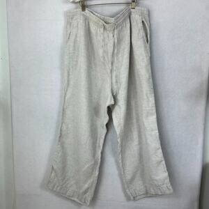 LL Bean Womens Size 24 W 100% Linen Beige Drawstring Relaxed Pants Lounge
